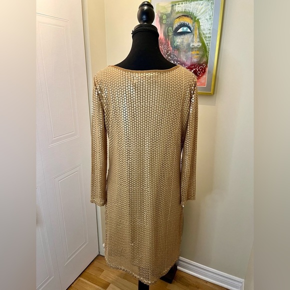 Costa Blanca gold sequin tunic dress / fully lined/  3/4 sleeves 💛💛💛💛In EUC. - Picture 4 of 12